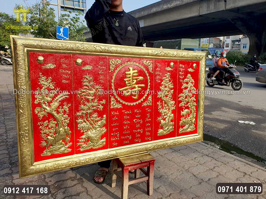 Bức tranh chữ Thọ tứ qu&yacute; được kh&aacute;ch h&agrave;ng đặt để tặng mừng Thọ &ocirc;ng b&agrave; 
